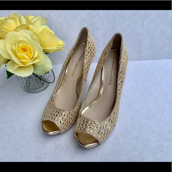 Audrey Brooke Shoes - AUDREY BROOKE GOLD PEEP TOE HEELS